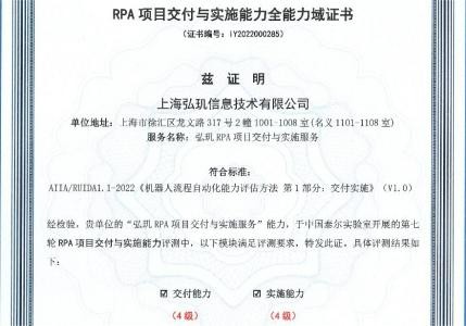 弘玑Cyclone荣获中国信通院「RPA项目交付与实施」全能力域4级及「RPA系统和工具产品能力」全能力域3+级评测认证！